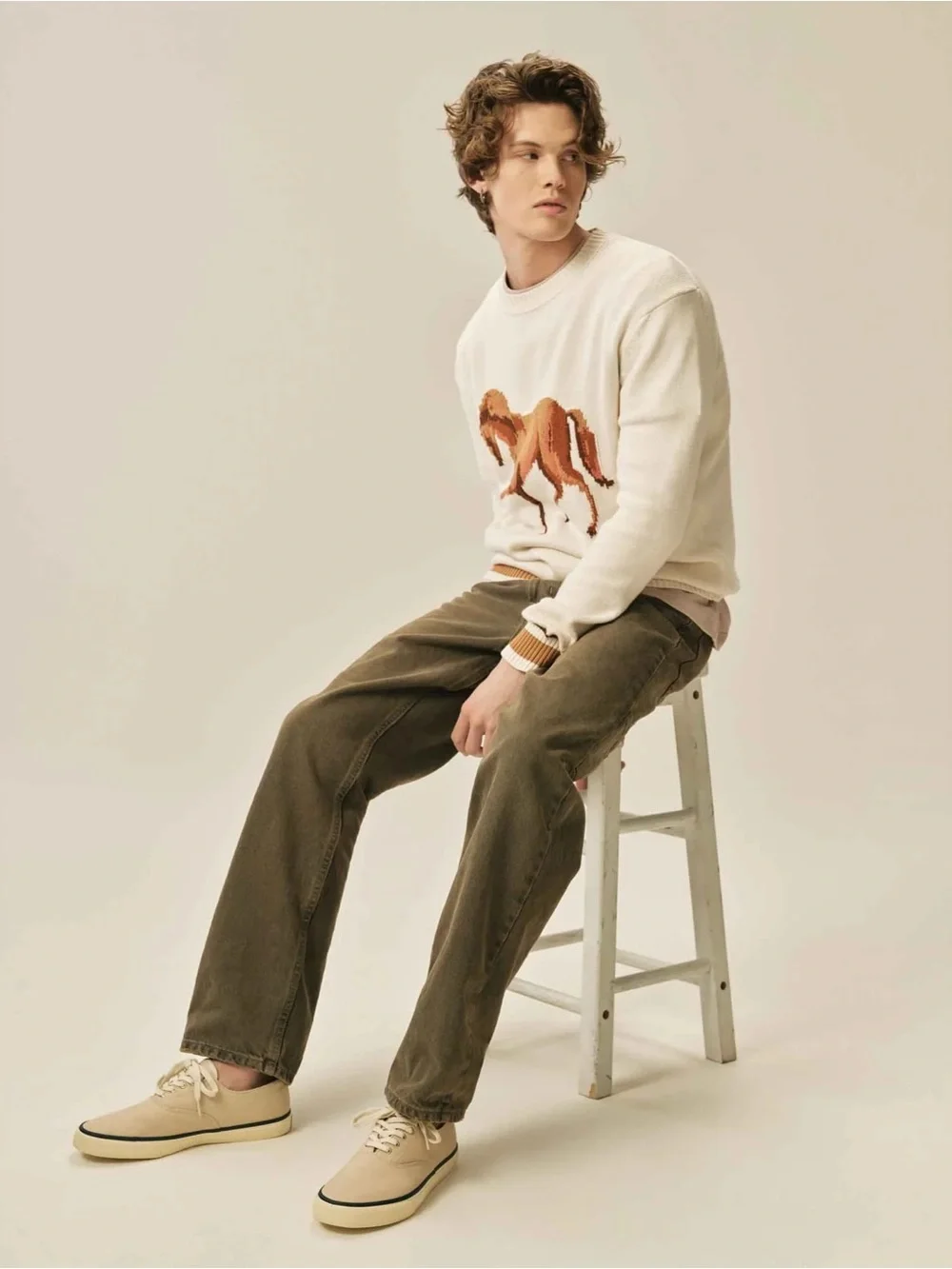 CVO Sneaker Vulcanized Sneaker, Flat Heel  Canvas Low-Top Sneakers in Beige